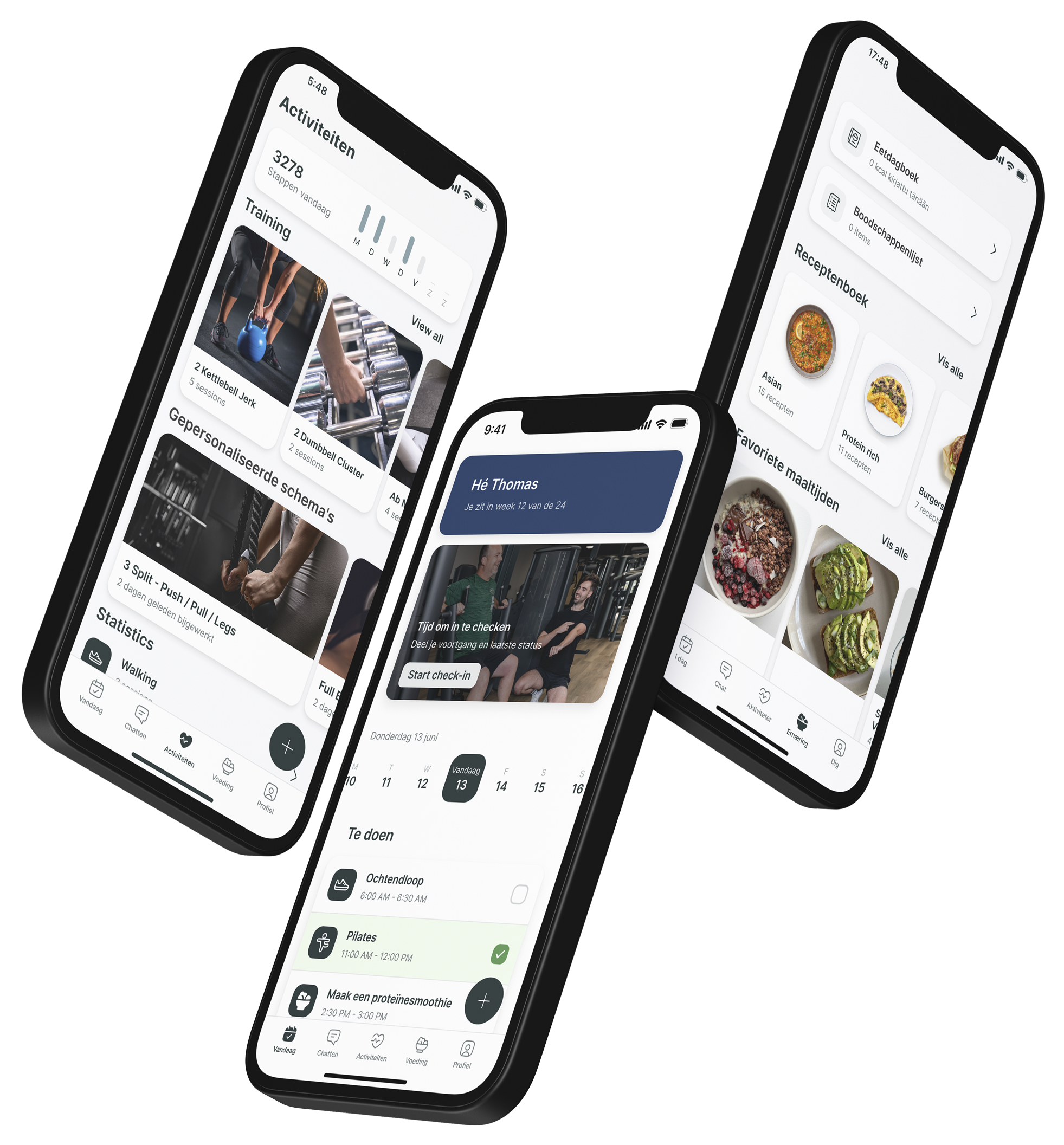Een mockup van de coaching app die de functies laat zien.